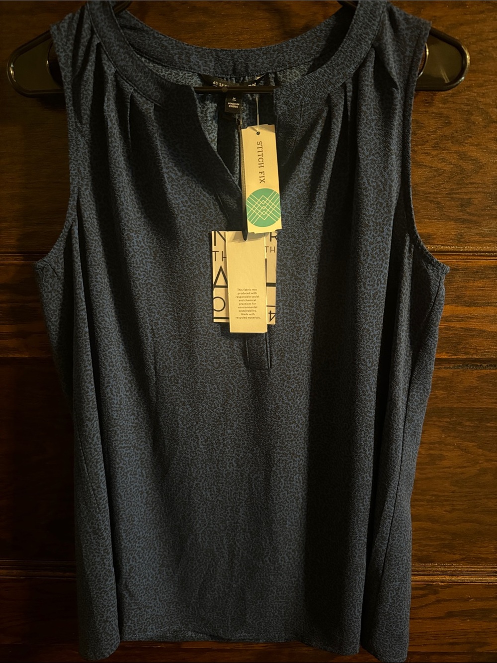 41 Hawthorn Navy Sleeveless Split Neck Blouse, NWT